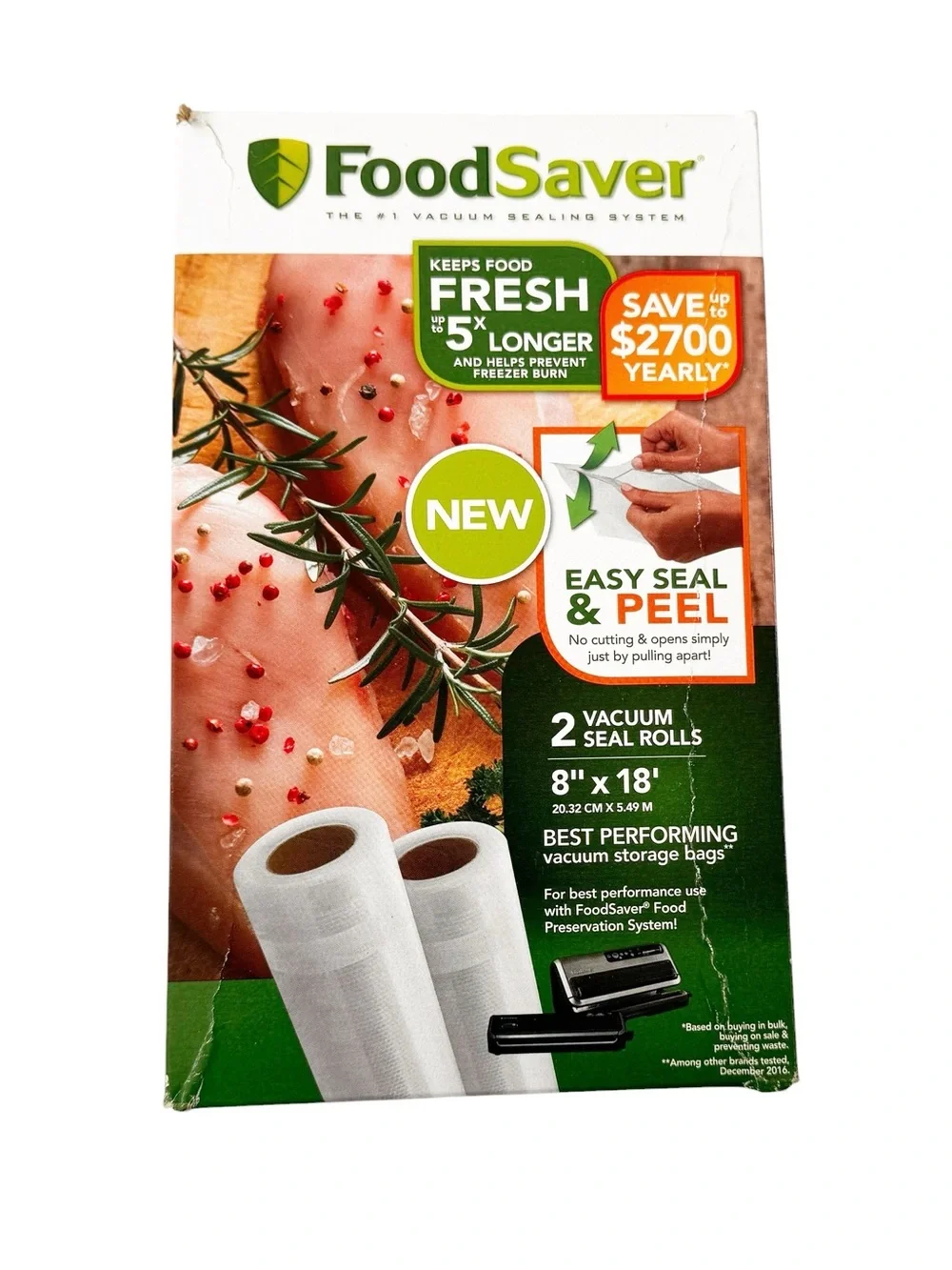 NWT FoodSaver Easy Seal & Peel 18’ X 8”  Vacuum Sealer Bag Rolls, 2-Count